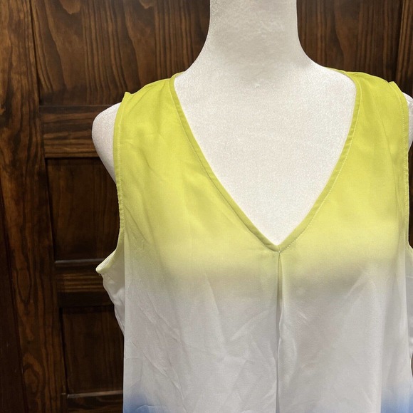 Liz Claiborne Shirt Women Small Lime Green Blue Colorblock V Neck Sheer Camisole - Picture 2 of 16